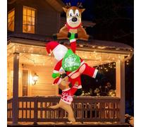 Fayavoo Décoration de Noël gonflable à suspendre de 2,4 m - Renne gonflable amusant tirant le Père Noël et le chien - Décorations de jardin gonflables avec LED intégrées pour décoration de fête de