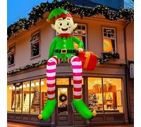 Fayavoo Décoration de Noël gonflable de 240 cm pour l'extérieur, Elfe assis gonflable pour Noël à l'extérieur avec boîte cadeau et éclairage LED, décoration de Noël pour l'extérieur, jardin, balcon