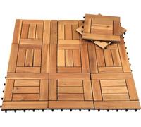 Faziango 44x Carrelage en bois Set 1m² adapté comme carrelage de terrasse et carrelage de balcon en bois d'acacia 30x30 cm pour jardin terrasse balcon