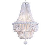 FAZRPIP Lustre en Perles de Bois, Lustre en Perles de Bois à 8 lumières Plafond Boho Pendentif lumière Perle en Bois et lustres en métal éclairage Suspendu Lampe de décoration d'intérieur