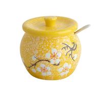FBHDKJNFG Le bol de sucre en céramique Sucrier avec couvercle et cuillère 400ml motif fleur en céramique multicolore for bar à café