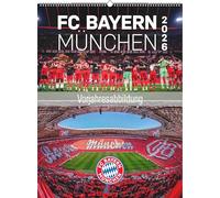 FC Bayern München 2027: Wandkalender 48x64 cm mit 12 Stadion- und Fußballspieler-Fotografien, sprachneutralem Kalendarium und Spiralbindung