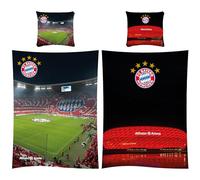 FC Bayern München REKORDMEISTER Parure de lit réversible Brille dans le noir 135 x 200 + 80 x 80 cm 100 % coton Linon de football FCB Allianz Arena Rekordmeister Champions League Taille