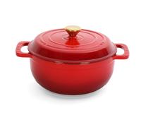 FCH Casserole en fonte 26 cm - 5QT-4,6 L Cocotte émaillée avec couvercle, adaptée au four - pour la cuisine, la cuisson au four, les plats mijotés et les rôtis (rouge)