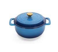 FCH Casserole en fonte 26 cm - 5QT-4,6 L Cocotte émaillée avec couvercle, adaptée au four - pour la cuisine, la cuisson au four, les ragoûts et les rôtis (bleu)