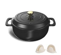 FCH Casserole en fonte 26 cm - 6QT-5,5 L Cocotte en émail avec couvercle, adaptée au four - pour la cuisine, la cuisson au four, les plats mijotés et les rôtis (noir)