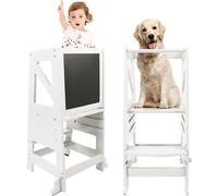 FCH chaise d'enfant tour d'apprentissage 41,5x49x91,5cm bois de pin,intégré,tableau tournant, rampe, blanc