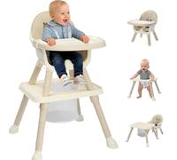 FCH Chaise haute bébé 7 en 1 Chaise haute pliante pour salle à manger, poussette - chaise évolutive et chaise bébé pour nouveau-né,Beige