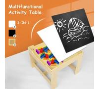FCH Ensemble de salon pour enfants 3 pièces Table pour enfants avec 2 chaises, espace de rangement, avec tableau à craies et tableau blanc, 61.50x61.50x 48.50cm,Naturel