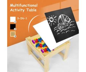 FCH Ensemble de salon pour enfants 3 pièces Table pour enfants avec 2 chaises, espace de rangement, avec tableau à craies et tableau blanc, 61.50x61.50x 48.50cm,Naturel