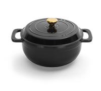 FCH Marmite en fonte 26 cm - 5QT-4,6 L Cocotte émaillée avec couvercle, adaptée au four - pour la cuisine, la cuisson au four, les plats mijotés et les rôtis (noir)