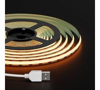 FCOB COB USB Bande LED Blanc Chaud 2700k DC5V 2m 320LEDs/m CRI90+ Flexible | haute densité Intensité variable pour rétroéclairage TV Armoire Home DIY Décoration(sans variateur)