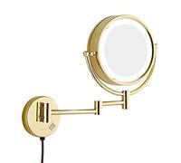 FCS Bathroom Miroir Maquillage Mural LED, Miroirs de Maquillage Mural Grossissant 3X, Miroir Cosmétique Éclairé, Miroir Mural Rond Moderne, 360° Pivotant, Extensible, 21.5 CM (Color : Gold)