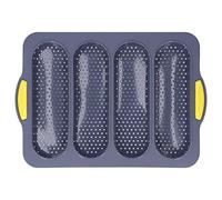 Fdit 4 Slot Silicone Pan, Moule à Pain Français perforé Antiadhésif avec Poignée étanche et Lave-vaisselle (Gris clair)
