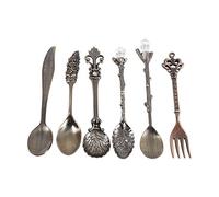 Fdit 6/Kit de Couverts Vintage Cuillère à Dessert Café Cuillère à Thé Glace Fruits Fourchette Royal Métal Mini Sculpté Harnais Mignon pour Cuisine Salle à Manger Bar des Collations Antik