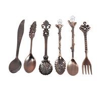 Fdit 6 pcs/Lot de Couverts Vintage Cuillère à Dessert Cuillère à café Cuillère à café Crème glacée Cuillère Fourchette de Fruits en métal de Royal Mini sculpté Vaisselle Cuillère