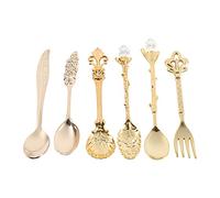 Fdit 6Kit de Couverts Vintage Cuillère à Dessert Café Cuillère à Thé Cuillère Glace Cuillère Fruits Fourchette Royal Métal Mini Sculpté Harnais