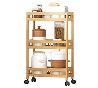 Fdit Chariot de Rangement Mince à 4 Niveaux, Organisateur de Cuisine, Chariot Utilitaire Roulant avec étagères Mobiles Coulissantes en Bambou Massif de Haute Montagne pour Espaces (Trois Couches de