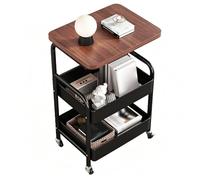 Fdit Chariot Roulant à 3 Niveaux, Cadre en Métal Robuste, Dessus en Bois Massif, 4 roulettes Verrouillables, Chariot de Rangement Mobile pour Bureau, Cuisine, Maison, 41,5 X 28,8 X 77