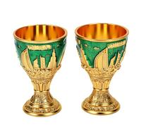 Fdit Ensemble de 2 Verres à Vin en Métal Souvenir de Dubaï, Tasse à Liqueur de Style Européen Vintage avec Relief Emblématique (GREEN)