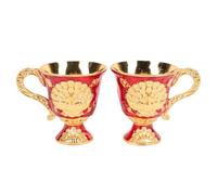 Fdit Ensemble de Gobelets Vintage de 2, Calice Décoratif en Métal en Relief de Paon avec Poignée, Finition en émail Rouge pour la Décoration de la Maison de Fête de Mariage