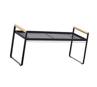 Fdit Étagère de Rangement 2 Niveaux avec Structure en Bois et Fil de Fer pour Comptoir Bols et épices (petit noir)