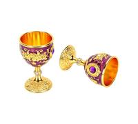 Fdit Gobelet Médiéval Vintage avec émail sculpté de Roses 3D et Accents de Bijoux à Vin en Métal Antique pour Fête de Mariage, Anniversaire, Cadeau de Couple (PURPLE)