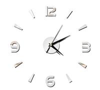 Fdit Horloge Murale Autocollant, Moderne 3D sans Cadre Bricolage Horloge Murale Grande Montre Décor pour la Maison Salon Chambre Bureau Décorations Murales(Argent)