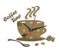 Fdit Horloge murale en acrylique, horloge murale en acrylique à faire soi-même, horloge à café silencieuse moderne en forme de tasse, autocollants muraux, horloge creuse pour bureau, maison, salle de
