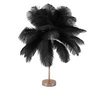 Fdit Lampe de Table en Plumes D'autruche, 30 Pièces, Lampe de Bureau Décorative avec Commande Tactile, Lumière 3 Couleurs, Batterie Rechargeable USB C pour Chambre à Coucher, Salon, (BLACK)