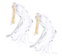 Fdit Lot de 40 Bâtons de Baguette de Mariage en Ruban de Dentelle, Baguettes D'envoi de Mariage, Banderoles de Fête avec 2 Rubans Fluides et 1 Cloche de Ruban de Dentelle pour Fête de
