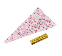 Fdit Lot de 50 Sacs à Friandises Transparents en Forme de Cône de qualité Alimentaire pour Animaux de Compagnie, Bonbons, Pop-corn, Biscuits, Noix, avec Attaches Dorées pour (Cherie: 3 brins * 17CM