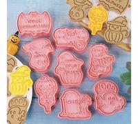 Fdit Lot de 8 Emporte-pièces 3D pour Halloween, Noël, Thanksgiving, Moules à Biscuits, Tampons à Pression avec Poignée Coulissante pour Pâtisserie, Décoration de Fêtes (#1)