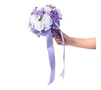 Fdit Mariage Bouquet Romantique Fleurs Artificielles Rose Bouquet Bouquet De Mariage De Mariée pour La Maison Garden Party Décoration De Mariage(Violet)