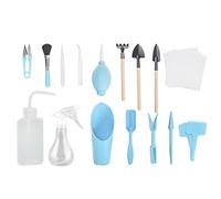 Fdit Mini Ensemble D'outils de Jardinage avec Kit de Plantes Succulentes en Plastique, pour bonsaï, Petites Plantes D'intérieur, Creuser, Desserrer, Repiquage, 16 Pièces (Bleu Ciel)