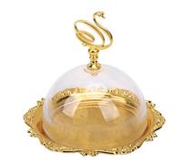 Fdit Mini Plat de Service, Mini Assiette de Service de Bonbons Décorative en Relief Vintage avec Base en Métal et Dôme Transparent pour le café de Fête à la Maison (GOLD)