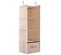Fdit Organisateur de Placard Suspendu, Paquet de 2 avec 4 étagères Ouvertes et Tiroir pour Rangement de Vêtements, Cintre avec Crochets Rotatifs à 360 ° pour Placard de (Beige Quatre Couches avec