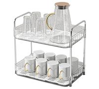 Fdit Organisateur de Station de Tasse de Support de Séchage de Tasse avec la Conception Transparente et le Plateau de Vidange pour le Stockage de de Bouteille de Comptoir de (Blanc Double Couche)