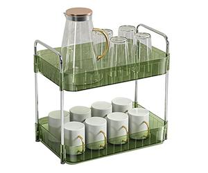 Fdit Organisateur de Station de Tasse de Support de Séchage de Tasse avec la Conception Transparente et le Plateau de Vidange pour le Stockage de de Bouteille de Comptoir de (Vert double couche)