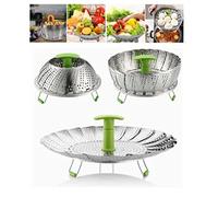 Fdit Panier à Vapeur Pliable en Acier Inoxydable avec Poignée en ABS pour Légumes, Poissons, Fruits de Mer, Cuisine, Alimentation Saine (Panier vapeur)