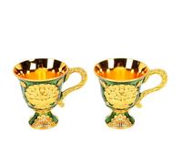 Fdit Paquet de 2 Gobelets Vintage, Tasses à Vin à Pieds en Métal à Motifs de Paon en Relief, Finition en émail Vert pour Décoration de Maison, Fête de Mariage