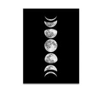 Fdit Peinture sur toile phases de la lune sans monture - Noir et blanc - Art mural pour décoration d'intérieur - Sans cadre (noir090-2)