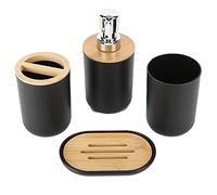 Fdit Porte-Brosse à Dents, Plat de Savon, Distributeur de Lotion, Tasse de Bouche en Bambou dans Un Ensemble D'accessoires de Salle de Bain pour L'hôtel à Domicile, Design Simple et (Black)