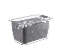Fdit Récipient de Rangement à Drainage 2 Couches avec Couche D’eau Filtrante pour Légumes, Boîte de Réfrigérateur en PET, Facile à Nettoyer, Empilable et ordonné (Gris format moyen 1,7L)