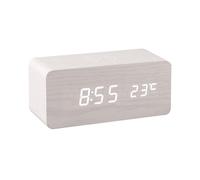 Fdit Réveil en Bois, Affichage LED Numérique avec Chargeur Fil 10W (White)