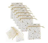 Fdit Sacs en à Cordon de Serrage, 100 Pièces, Pochette en Organza à Motif D'étoile et de Lune avec Fil doré pour Mariage, Fête, Noël, Réception-cadeau pour bébé