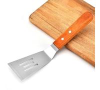 Fdit Spatule en Acier Inoxydable, Paquet de 2 avec Manche en Bois et Conception de Trou D'huile pour Retourneur de Crêpes, Cuisson, Grillades (SILVER)