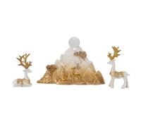 Fdit Statues de Cerfs Assis et Debout en Résine, Décoration de Figurines de Rennes, Design élégant et Traditionnel, Poses Vives, Sculpture de Rocaille de Montagne Réaliste (Or Blanc)