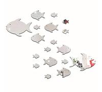 Fdit Stickers Muraux 3D, Stickers Muraux Effet Miroir Poissons Tropicaux Stickers Muraux Amovibles DIY pour Décorer Salle de Bains, Chambre Salon et Chambre de Bébé Argent