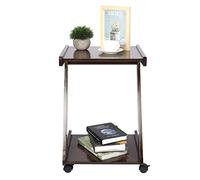 Fdit Table D'appoint en Bambou en Forme de Z avec Plateau Large à 2 Niveaux et Roues Verrouillables pour Salon, Chambre à Coucher, Bureau
